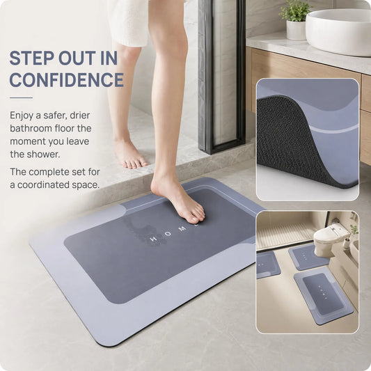 3-Piece Diatomite Bath Mat Set, Aesthetic Water-Absorbent Quick-Drying Non-Slip Rugs, Home Supplies for Bathroom Decor & Entryway, Bathroom Rugs, Rubber