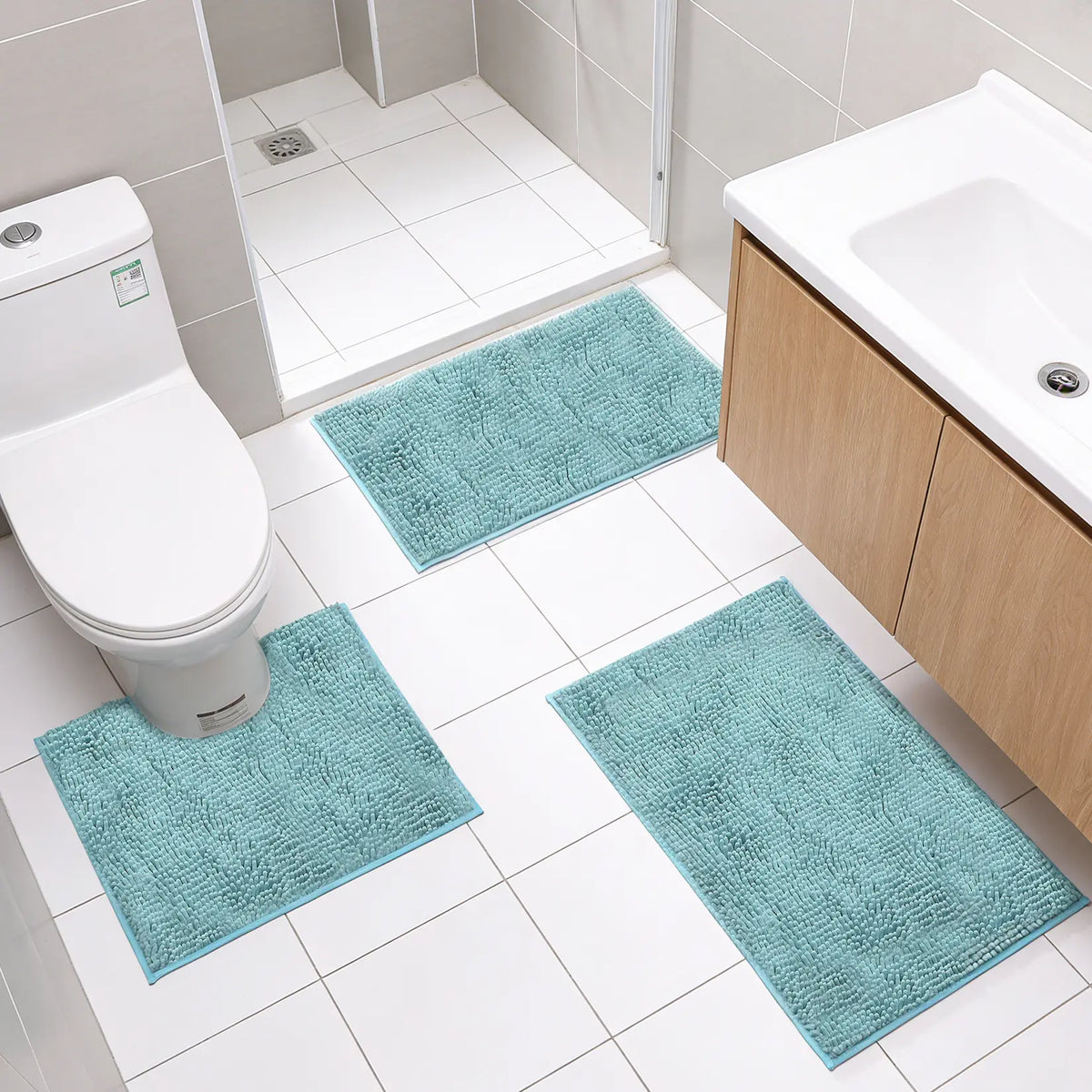 3-Piece Chenille Bathroom Rug Set, Fluffy Cloud-Like Soft Microfiber Bath Mats with Non-Slip & Absorbent Features, Multi-Size Set Pack for Shower & Tub, Machine Washable with Luxury Look, Decor, Room Decor