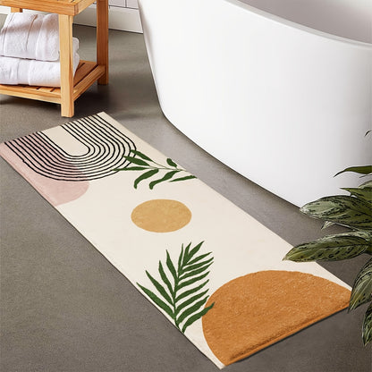 Luxurious Bohemian Style Non-Slip Bath Mat - Soft, Washable 700G Plush Faux Cashmere with TPR Backing, Modern Geometric & Botanical Design, Perfect for Shower & Bathtub, Rectangular, Bath Accessories