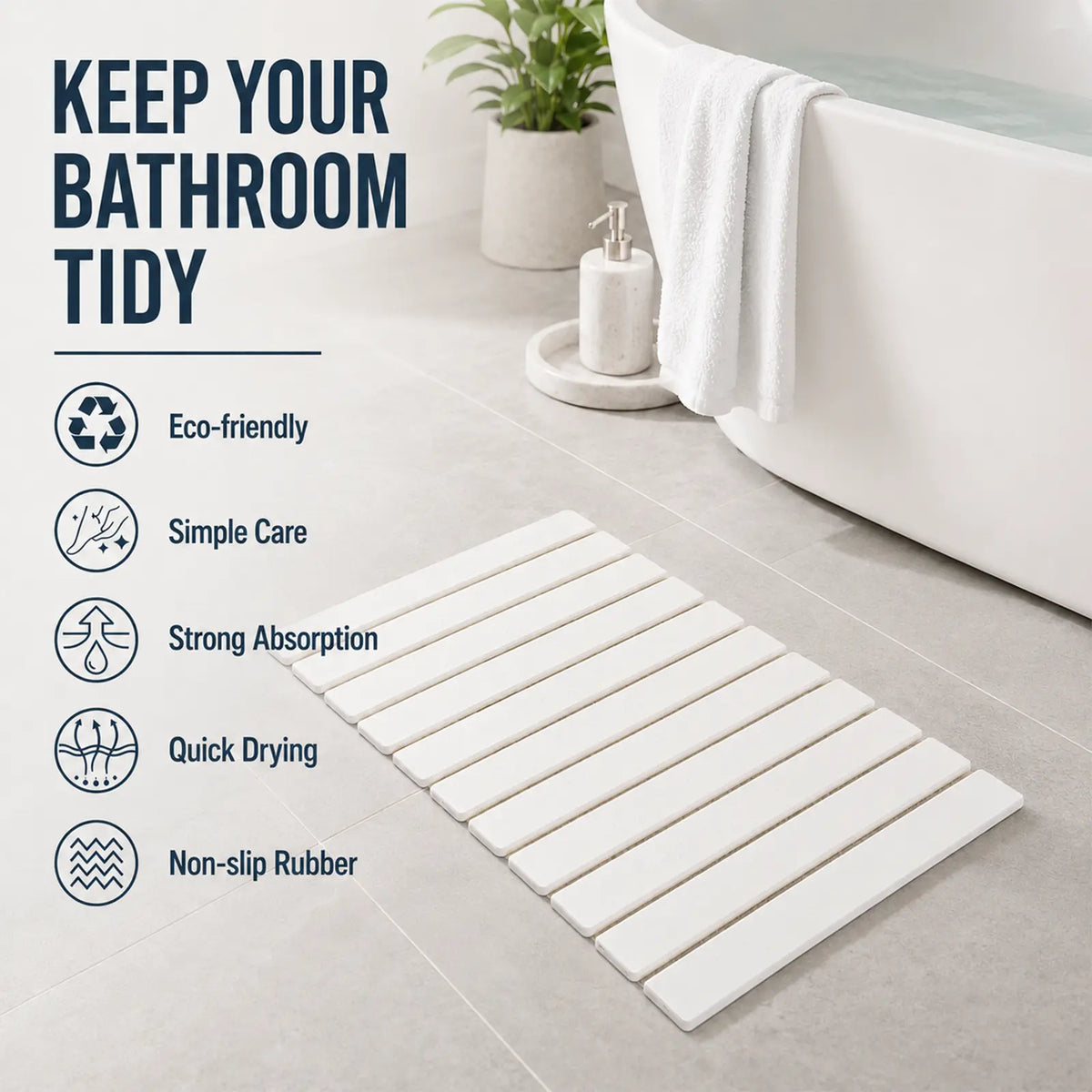 Large Diatomaceous Earth Stone Bath Mat - 24x16 in Shower Rugs for Bathroom, Water Absorbent Mat, Quick Dry, Heat Resistant, Durable, Eco-Friendly Bathroom Accessories, Box Pack