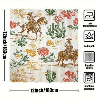 1 PC Rustic Western Charm Bath Curtains Shower Curtain Cowboy Cactus Floral Patterns Bathroom Design Inspiration Refreshing Home Decor Update Scenic Serenity