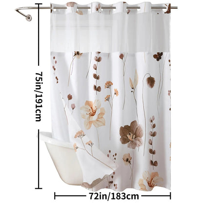 Ink and wash Floral double-layer shower curtain, no hooks, fresh country style home decoration, bathroom accessories, 72x75in