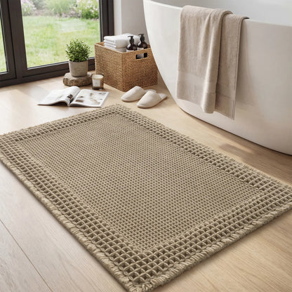 [CLEARANCE] MontVoo Waffle Bath Mat, Non Slip Mats, Ultra Soft, Non-Skid Plaid Design with Tassels, Absorbent, Machine Washable Knitted Mat for Bathroom, Kitchen & Hallway summerwins,back to school,dorm essentials,home decor,home essentials,sohochic