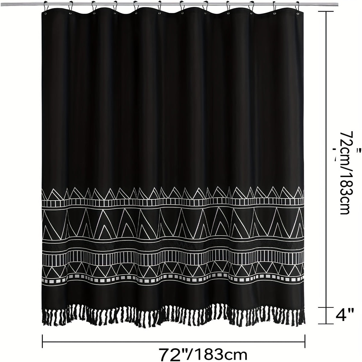 1pc Black Fabric Boho Shower Curtain Set with Hooks, Modern Farmhouse Shower Curtains for Country Bathroom Decor, Abstract Tribal Geometric Shower Curtain, 72"W X 72"H