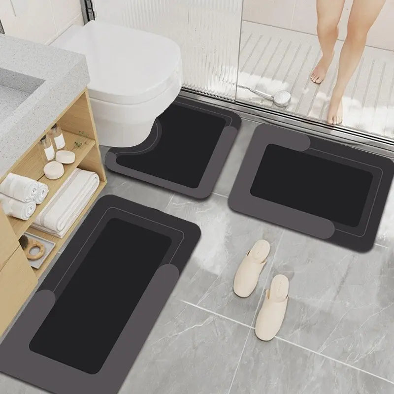 Housego Non-Slip Bathroom Mat Set of 3 Counts Water Absorbent Rug for Bathroom LivingRoom Kitchen Laundry Home Decor HygienicEnvironment Restroom Accessories Super Absorbent Non Stick Mat - Silicone - Rubber