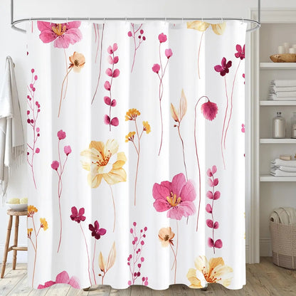 Modern Sage Green and Beige Floral Shower Curtain with Included Hooks