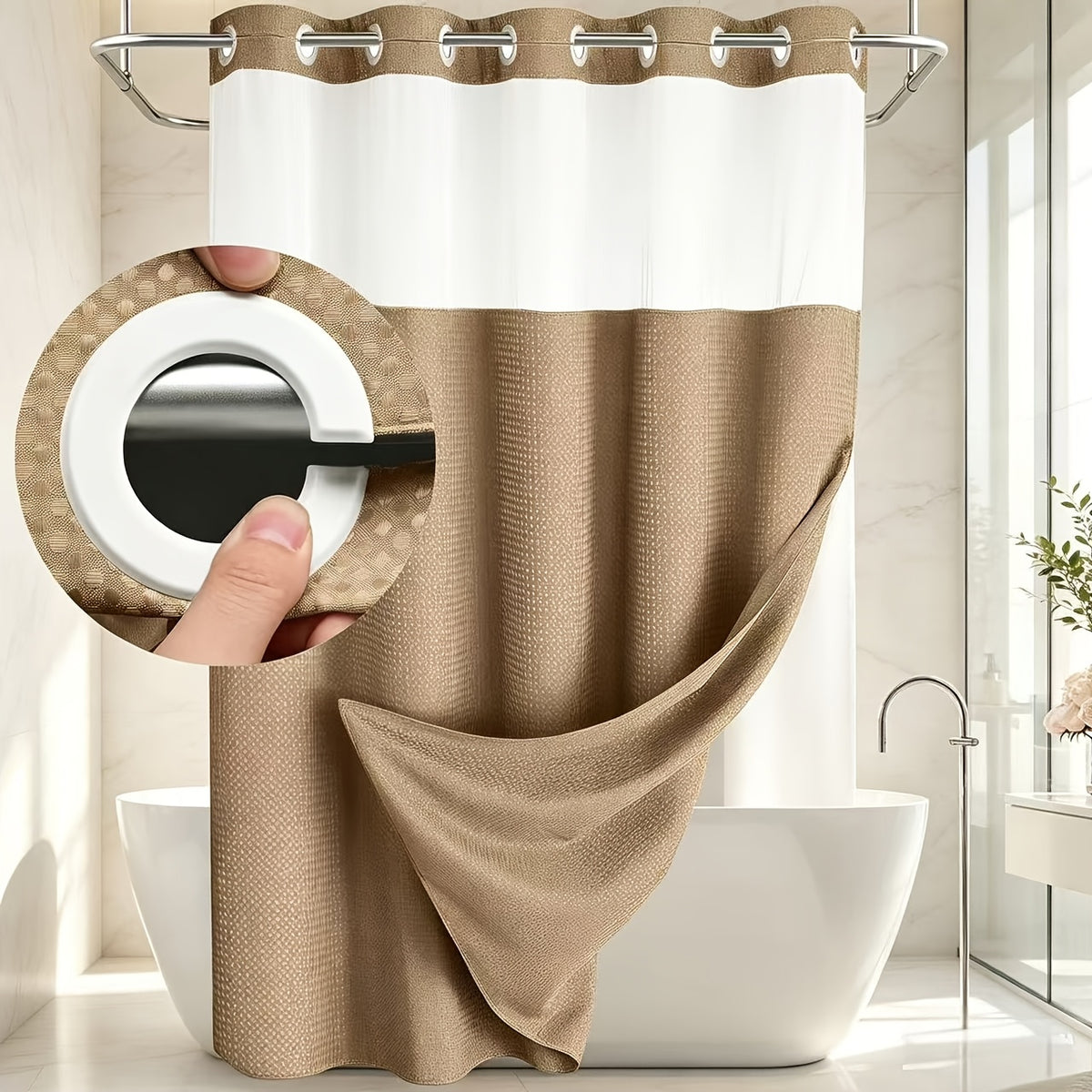 Double Layer Bath Curtain with Large Hole Dots, Polyester