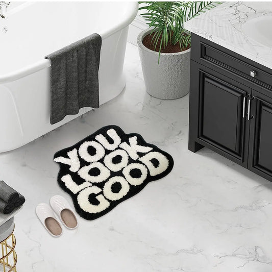 You Look Good Letter Pattern Bath Mat, 1 Count Non-Slip Soft Absorbent Washable Bath Rug, Bathroom Floor Mat for Home, Hotel, Dormitory Decor, Home Supplies, Bathroom Decorative Mat