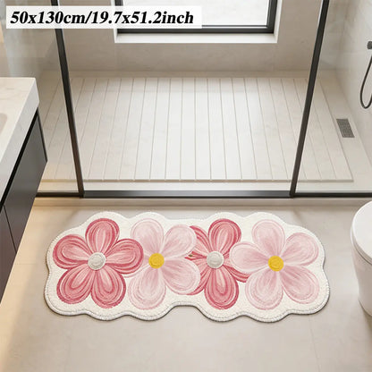 Long Plush Bathroom Mat, Cute Bath Mat, Flower Design Irregular Shape, Soft Comfortable Foot Pad, Home Decor Carpet, Valentine's Day Gift, Bathroom Rug, Bathroom Floor Mat, Floral, Floral Bath Mats