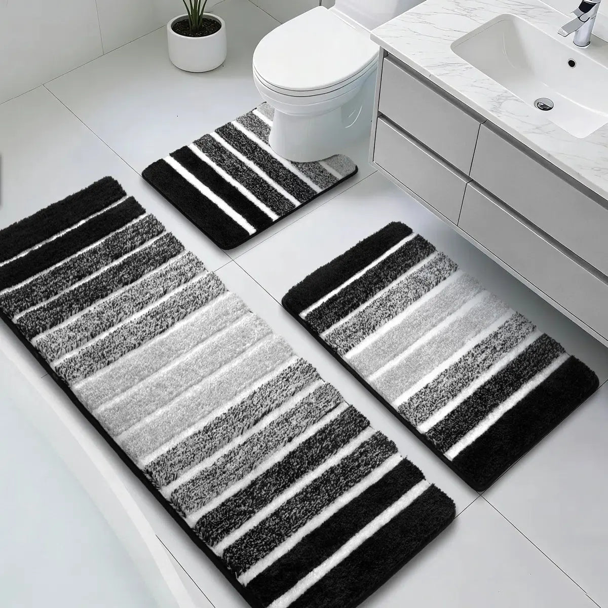 [Back to School] HEBE Bathroom Rugs Sets 3 Piece Bathroom Shower Rugs with U-Shaped Contour Toilet Mat Absorbent Microfiber Plush Bath Mats Non Slip Bath Rugs Machine Washable Shaggy Bath Mat Set summerwins,dorm essentials,home decor,home essentials