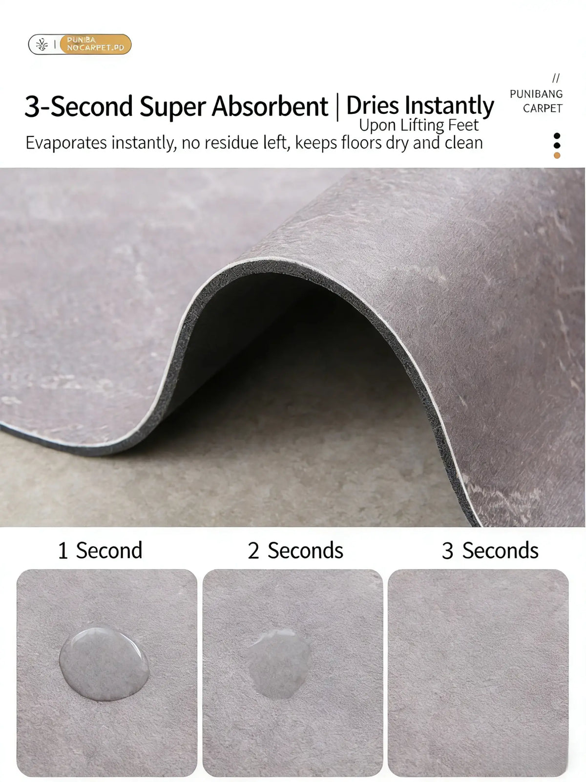 3-Piece Rectangle Non Slip Water Absorbent Bathroom Mat Set, 0.3-In Thick Rubber Foot Pad, Quick-Dry, Ideal for Bathroom Entrance, Under Sink Area, Kitchen Damp Spots
