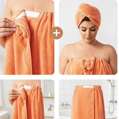 2pcs Bathrobe Plus Dry Hair Cap Set, High-strength Absorbent Adjustable, Suitable For Home Travel, Sweat, Spa, Perfect Bathroom Supplies, Suitable For S-XXXXL, Bath Robes For Women, Ladies' Bath Towel, Wash Cloths