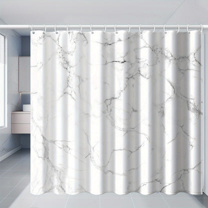 1pc Grey, Black, and White Marble Print Bath Curtain,, Artistic Style Bathroom Home Decor Shower Curtain with Hooks, Universal for All Seasons, Available in Multiple Sizes