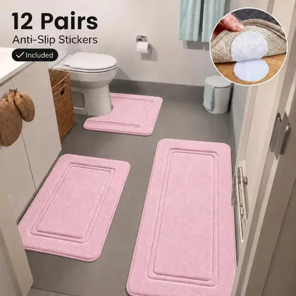 TOLSWE Polyester Knitted Striped Bathroom Floor Mats, 1/3pcs Set with 12 Pairs of Anti-Slip Pads, Super Absorbent, Ultra-Soft, Universal for Bathtub, Shower, Home Decor