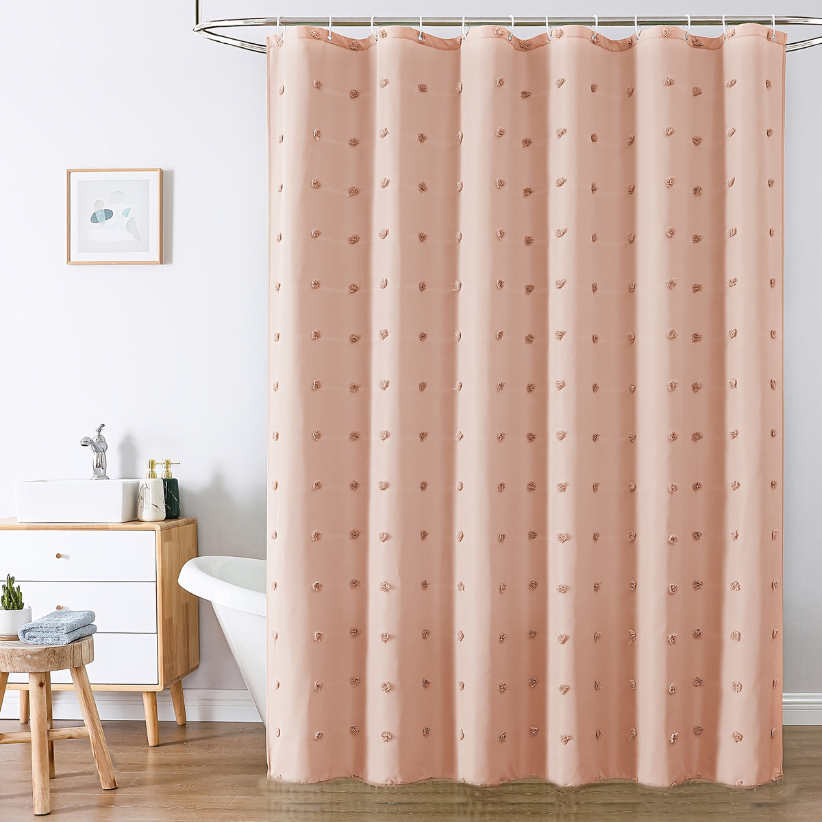 [Bohemian Polka Dot] Bohemian Chic Polka Dot Shower Curtain with White Hooks, Machine Washable Polyester Bathroom Decor