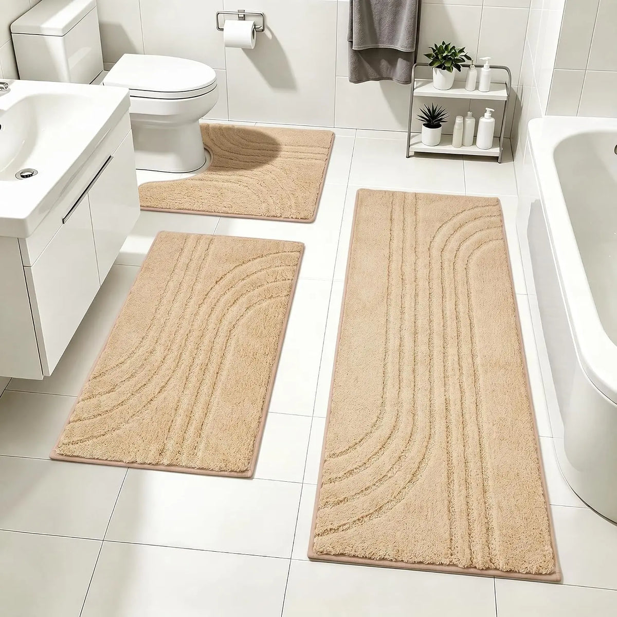 Bathroom Rug Set 3 count,Ultra Absorbent Quick Dry Bathroom Mats | Microfiber Bath Mat Shower Rug Runner Non Slip,Super Soft U Shaped Toilet Mats Floor Carpet,Grey