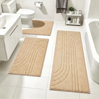 Bathroom Rug Set 3 count,Ultra Absorbent Quick Dry Bathroom Mats | Microfiber Bath Mat Shower Rug Runner Non Slip,Super Soft U Shaped Toilet Mats Floor Carpet,Grey