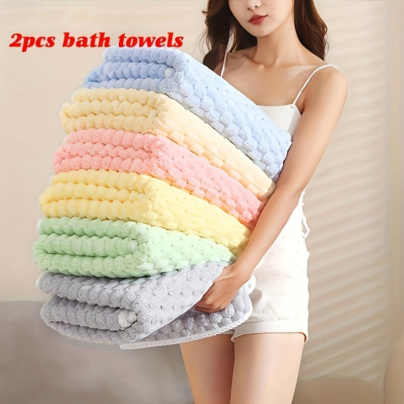 2-pack Waffle Super Soft Absorbent Towel, Adult Super Absorbent Ultra-fine Fiber Towel, Quick Drying Texture Towel, Soft Spa And Fitness Towel, Durable And Suitable for Daily Use -80%, 20% Acrylic, Spa Towel, Quick Drying Towel, Adult Bath Towel