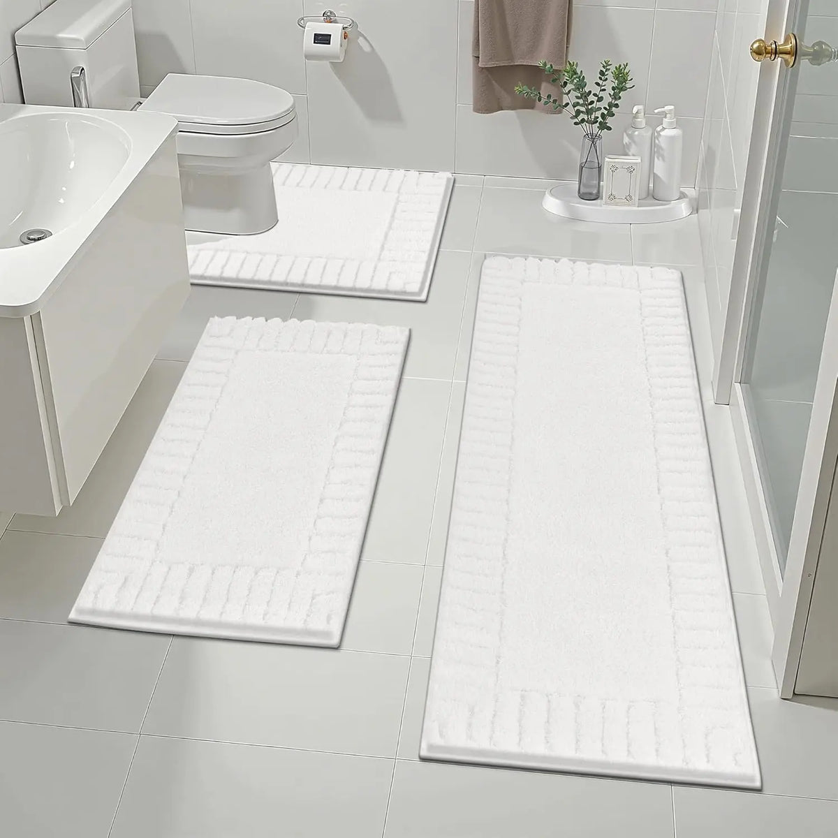 [Back to School] HEBE Bathroom Rugs Sets 3 Piece Bathroom Shower Rugs with U-Shaped Contour Toilet Mat Absorbent Microfiber Plush Bath Mats Non Slip Bath Rugs Machine Washable Shaggy Bath Mat Set summerwins,dorm essentials,home decor,home essentials