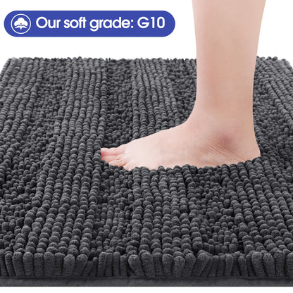 ACCUMTEK Striped Bathroom Rug Set Ultra Soft, Non Slip Chenille Toilet Mat, Absorbent Plush Shaggy Bath Mats for Bathroom, Bedroom, Kitchen
