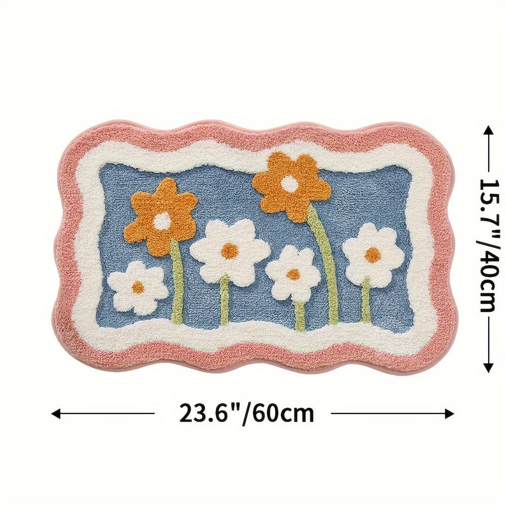 1pc Bathroom Rug Mat, Extra Soft Absorbent Premium Bath Rug, Non-Slip Comfortable Floral Bath Mat for Bathroom Floor, Sink, Bathtub, Shower Room