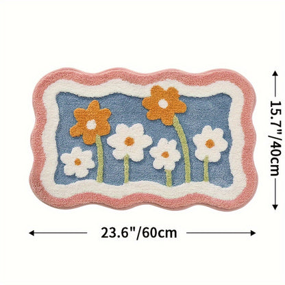 1pc Bathroom Rug Mat, Extra Soft Absorbent Premium Bath Rug, Non-Slip Comfortable Floral Bath Mat for Bathroom Floor, Sink, Bathtub, Shower Room