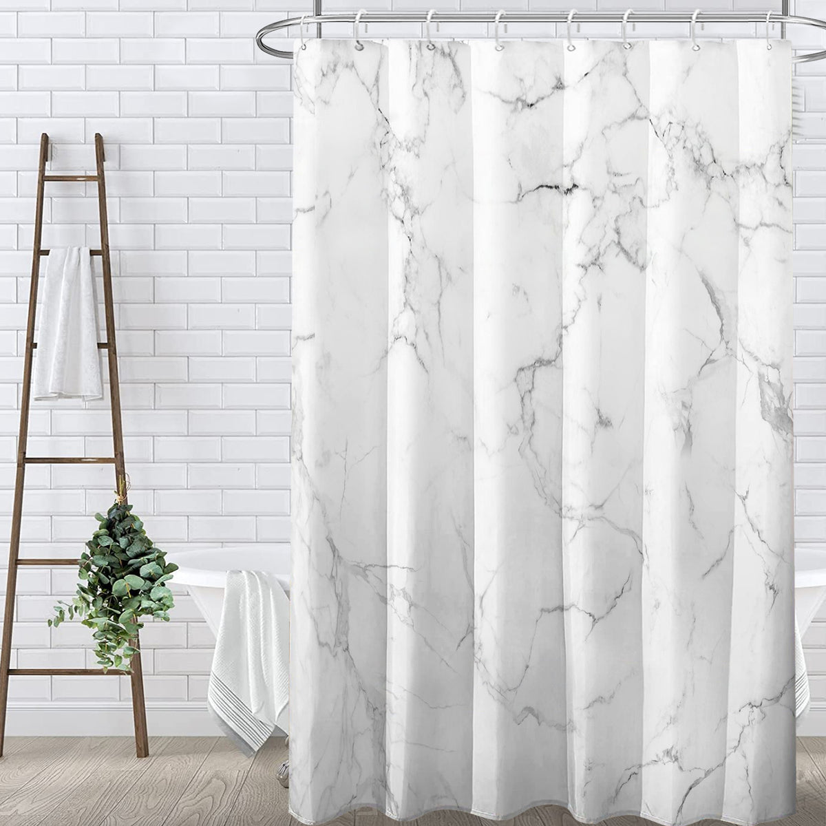 1pc Grey, Black, and White Marble Print Bath Curtain,, Artistic Style Bathroom Home Decor Shower Curtain with Hooks, Universal for All Seasons, Available in Multiple Sizes