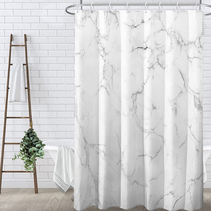 1pc Grey, Black, and White Marble Print Bath Curtain,, Artistic Style Bathroom Home Decor Shower Curtain with Hooks, Universal for All Seasons, Available in Multiple Sizes