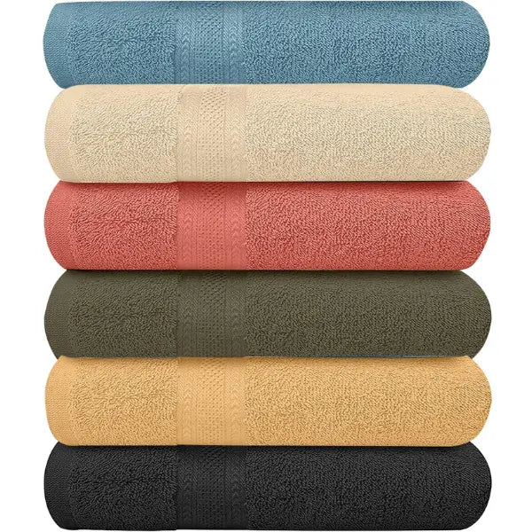Pack of 6 Bath Towels Set 27 x 54 Inches, 100% Cotton, Larger & Lighter Weight, Quicker to Dry, Super Soft and Absorbent, Perfect for Bathroom, Spa, Pool & Gym (Multicolor, Pack of 6 (27''x54''))