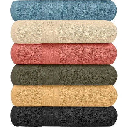 Pack of 6 Bath Towels Set 27 x 54 Inches, 100% Cotton, Larger & Lighter Weight, Quicker to Dry, Super Soft and Absorbent, Perfect for Bathroom, Spa, Pool & Gym (Multicolor, Pack of 6 (27''x54''))