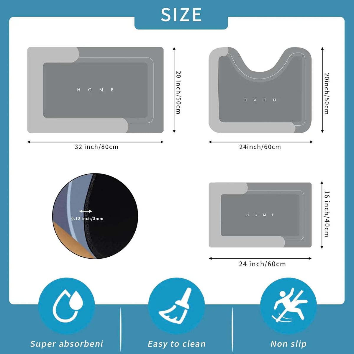 Bathroom Toilet Mat, 3-Piece Set – Quick-Dry Absorbent Floor Mat with Rubber Non-Slip Backing. Suitable for bathroom, sink area, toilet, kitchen, living room, next to bathtub, laundry room, bathroom decor, bedroom, and pet drinking area.,back to school