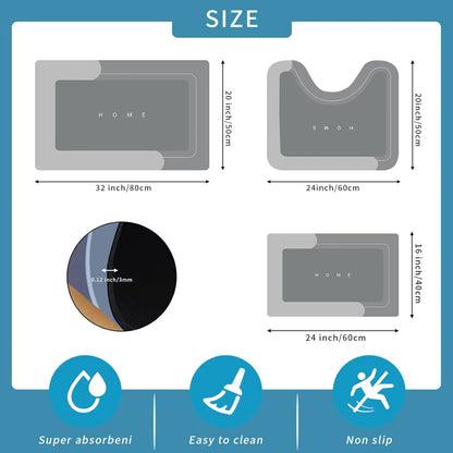 Bathroom Toilet Mat, 3-Piece Set – Quick-Dry Absorbent Floor Mat with Rubber Non-Slip Backing. Suitable for bathroom, sink area, toilet, kitchen, living room, next to bathtub, laundry room, bathroom decor, bedroom, and pet drinking area.,back to school