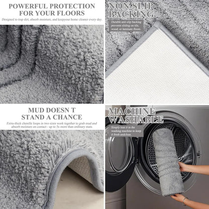 Bathroom Rug Set 3 count,Ultra Absorbent Quick Dry Bathroom Mats | Microfiber Bath Mat Shower Rug Runner Non Slip,Super Soft U Shaped Toilet Mats Floor Carpet,Grey