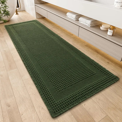 Cozy Synthetic Waffle Bath Mat - 17in x 24in Beige, Absorbent Non-Slip Modern Shower Flooring Rug, Machine Washable Ultra-Soft Boho Tasseled Bathroom Rug