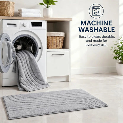 Bathroom Rug Set 3 count,Ultra Absorbent Quick Dry Bathroom Mats | Microfiber Bath Mat Shower Rug Runner Non Slip,Super Soft U Shaped Toilet Mats Floor Carpet,Grey