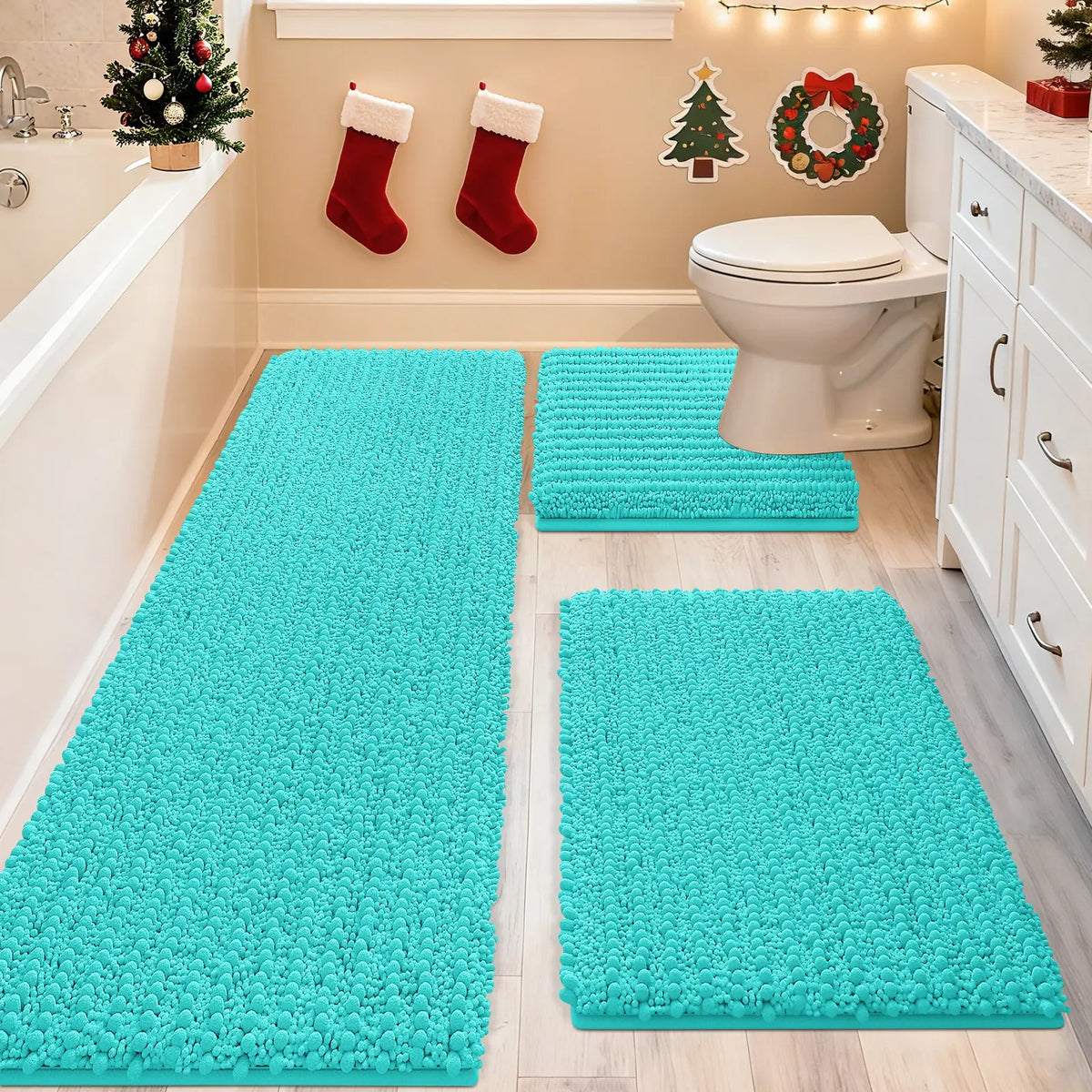 ACCUMTEK Upgrade Extra Large Bathroom Rug Set Ultra Soft, Thick Absorbent Bath Mats, Non Slip Chenille Toilet Mat for Bathroom, Bedroom, Kitchen