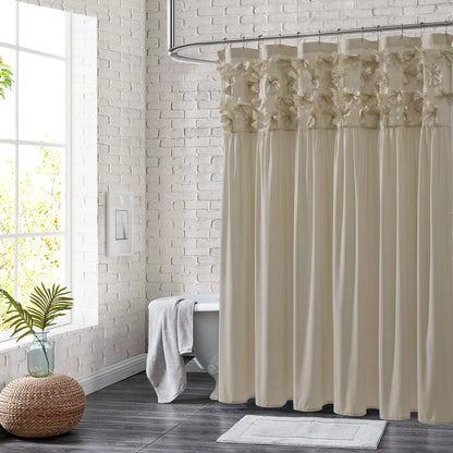 HIG Ruffle Bow Fabric Shower Curtain Set 72x72 Inch Elegant Bathroom Curtain Bath Decor