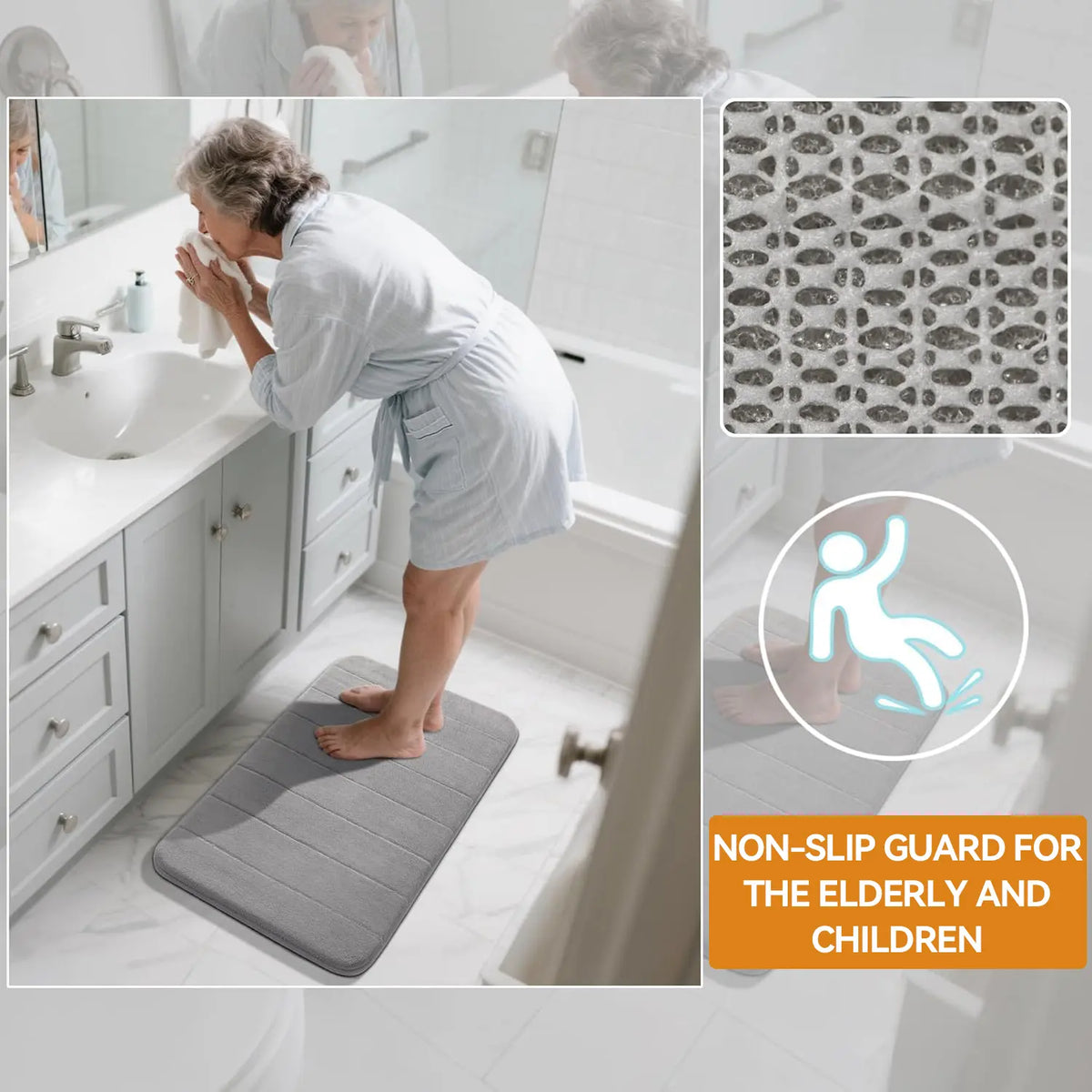 Bathroom Anti-Slip Combo: U-Shaped Toilet Seat Cover + Shower Floor Mat + Bathtub Safety Mat, Full Set Included  80*50+61*43cm/50*80+50*61+43*61cm