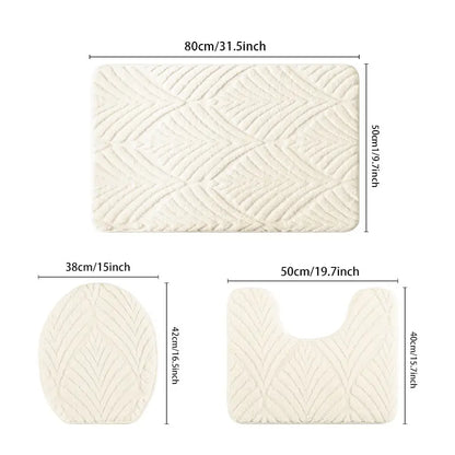 High-Quality 3-Piece Cotton Velvet Bath Mat Set, Non-Slip, Quick-Dry, Thickened 2cm, Absorbent Bathroom Mat, Ideal for Bathroom, Kitchen, Laundry Room, Bedroom, Soft Bath Mats