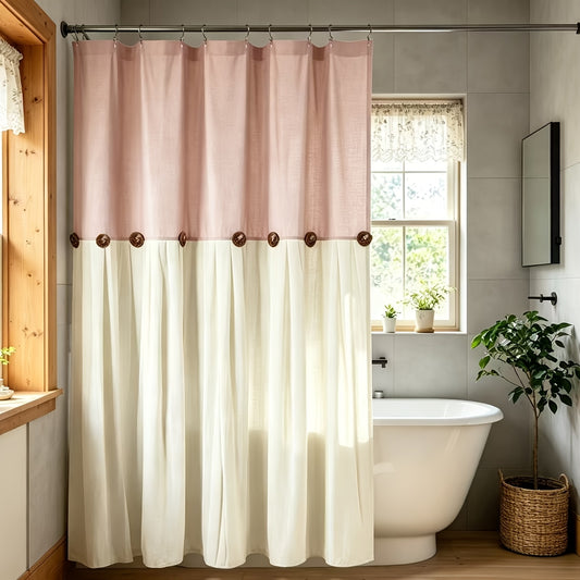 1pc Hand-Pleated Patchwork Shower Curtain with Buttons, 72 X 72 Inches, Door Curtain