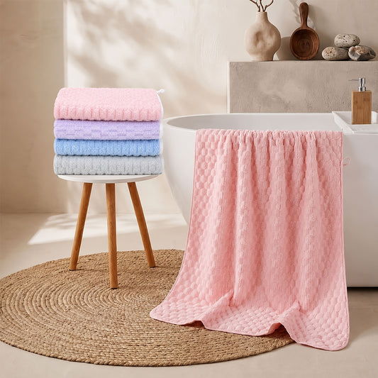 5pcs Coral Fleece Bath Towel Set, 4 Soft Absorbent Bath Towels 27" X 55" with Hair Drying Cap, Quick Dry Plush Towels with Hanging Loop for Bathroom, Shower, Home