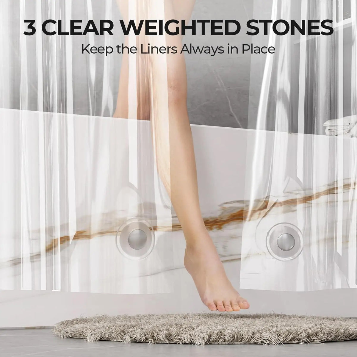 AmazerBath 2-Pack 3G Waterproof PEVA Inner Shower Curtain Liners, Lightweight with Weighted Stones, 12 Rustproof Metal Grommets, Washable Water-Resistant EVA Grommet Options for Bathroom Decor, Inner Shower Curtain Liner