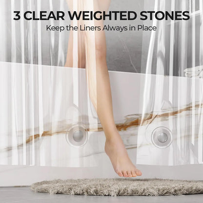 AmazerBath 2-Pack 3G Waterproof PEVA Inner Shower Curtain Liners, Lightweight with Weighted Stones, 12 Rustproof Metal Grommets, Washable Water-Resistant EVA Grommet Options for Bathroom Decor, Inner Shower Curtain Liner