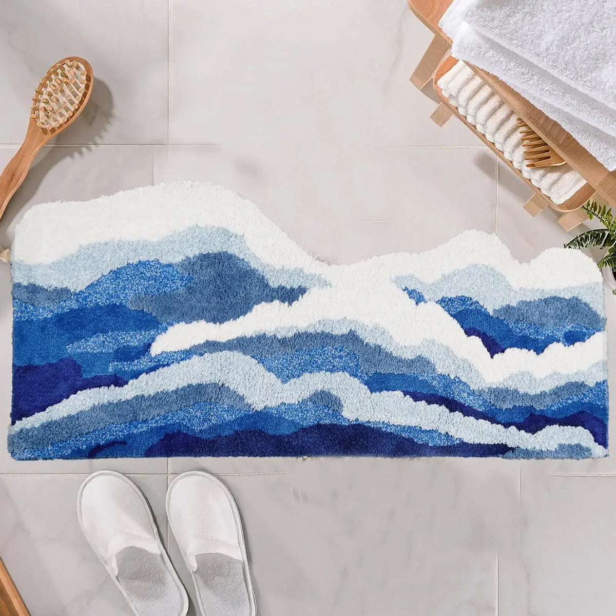 LAKEA Blue Sea Pattern Tufted Rug, Funny Japanese Style Textured Super Soft Flocking Mat, Anti-Slip Entrance Indoor Area Rug, Machine Washable Home Decor Floor Pad, Entrance Rug
