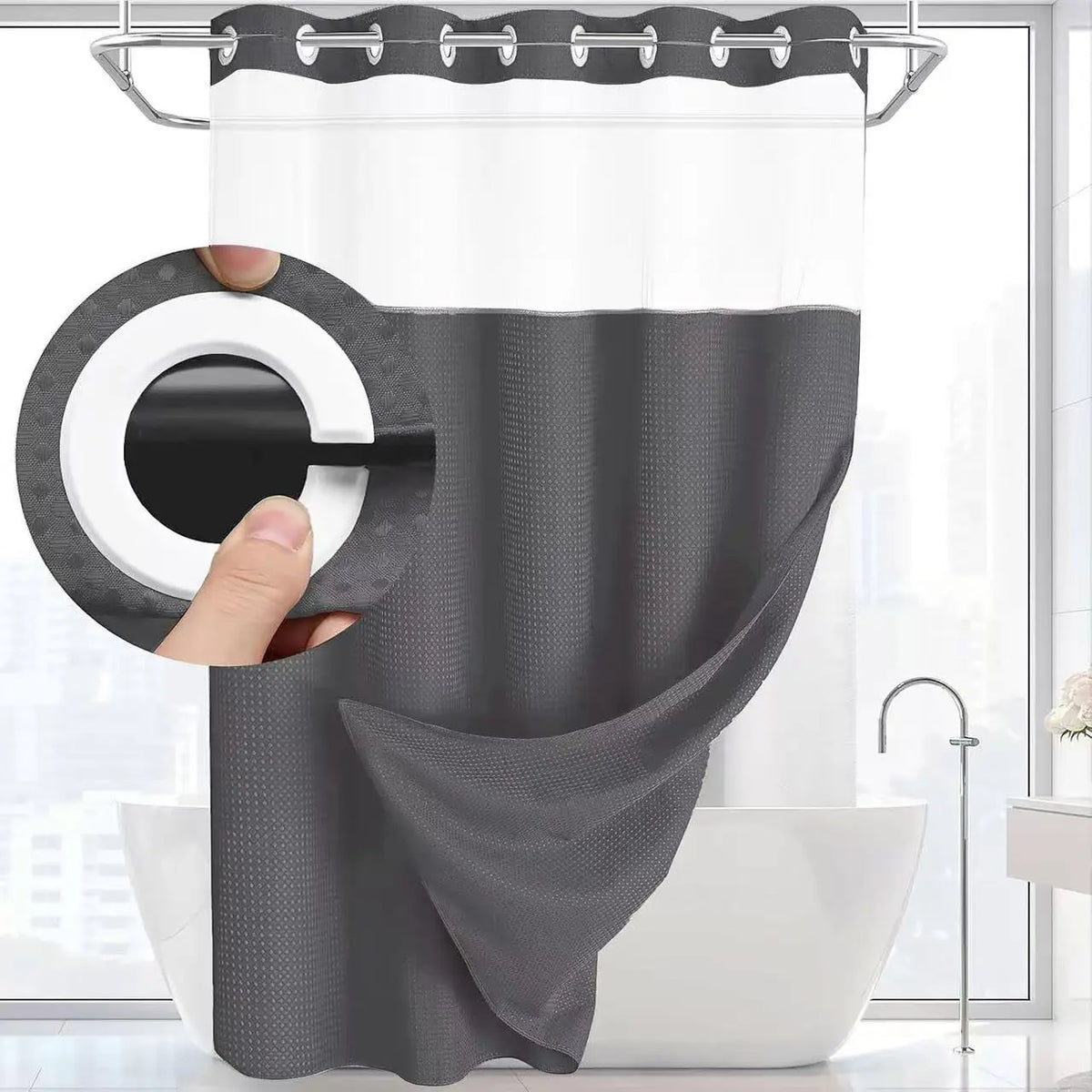 Christmas Festive Waffle Double-Layer Fragrance Shower Curtain with Waterproof Liner - No Hooks, 72x75in, Washable Fabric Keeps Upkeep Simple, Waterproof Liner Keeps Shower Clean, Modern Home Bathroom Decor