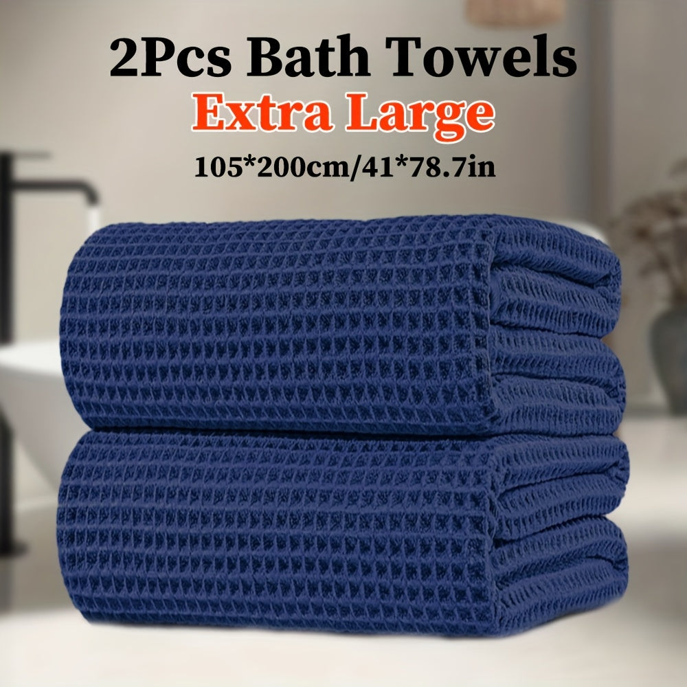 2pcs Extra Large Microfiber Waffle Weave Bath Towels, 105x200cm / 41x78.7in, 350GSM - Soft, Absorbent & Quick-Dry, Solid Color Options for Bathroom, Hotel, Gym & Spa Use, Hotel Bathroom Essentials, Contemporary Towel Design, Quickdry Fabric, Wash Cloths