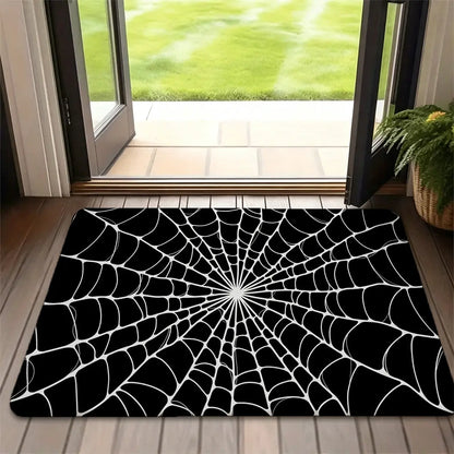 Black & White Spider Web Bath Mat, Flannel Floor Rug for Bathroom, Bold Halloween Home Decor for Shower Tub Bedroom Entryway Dorm Room, Seasonal Housewarming Birthday Christmas Gift
