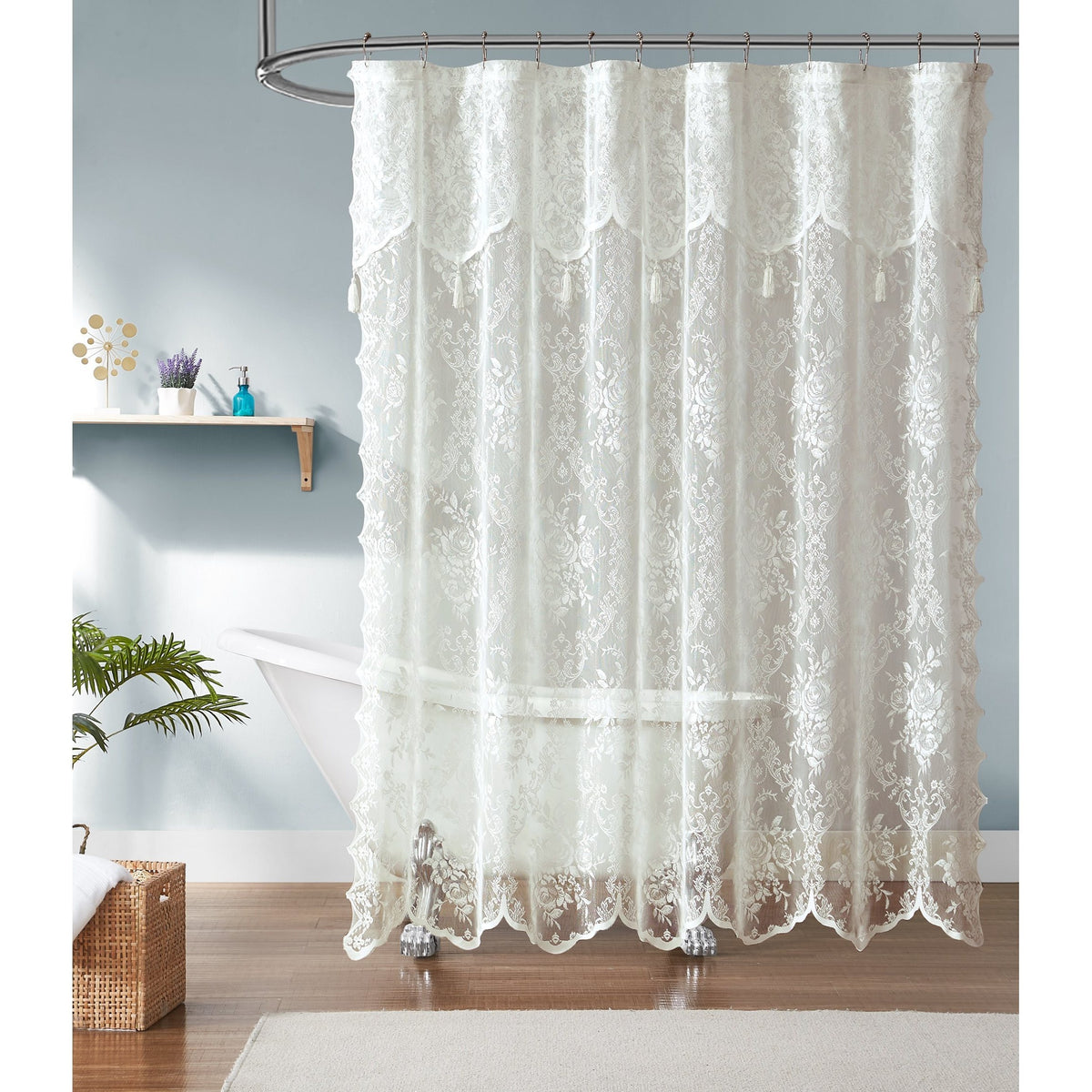 WARM HOME DESIGNS Luxury Lace Shower Curtain with Attached Valance & Tassels in Many Colors and Sizes