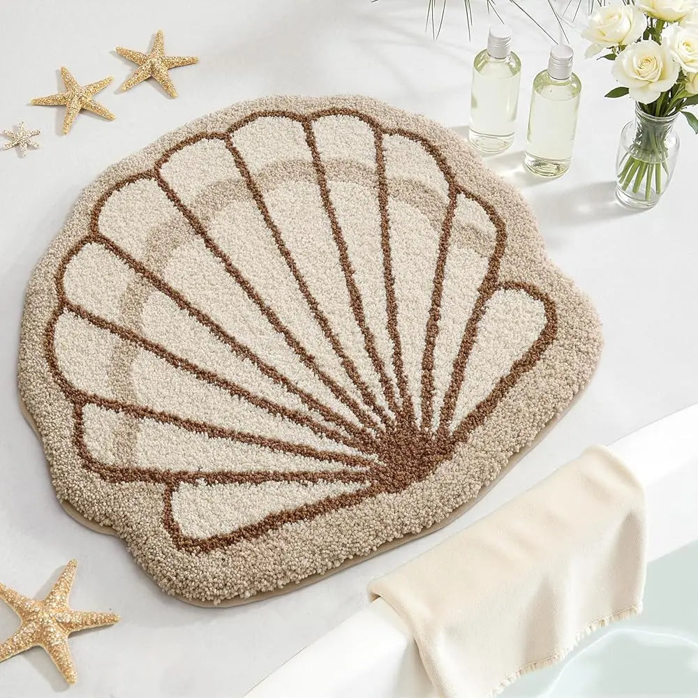 LUMI Thick Ocean Shell Beach Bathroom Rug, Non-Slip Ultra Soft Washable Absorbent Quick Dry Microfiber Mat, 20"x35" for Shower Floor, Bathroom Decor