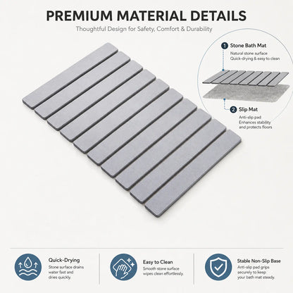 Large Diatomaceous Earth Stone Bath Mat - 24x16 in Shower Rugs for Bathroom, Water Absorbent Mat, Quick Dry, Heat Resistant, Durable, Eco-Friendly Bathroom Accessories, Box Pack